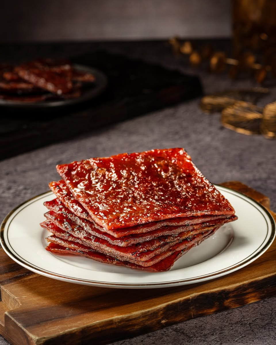Savory slices of Bakkwa, barbecued dried meat