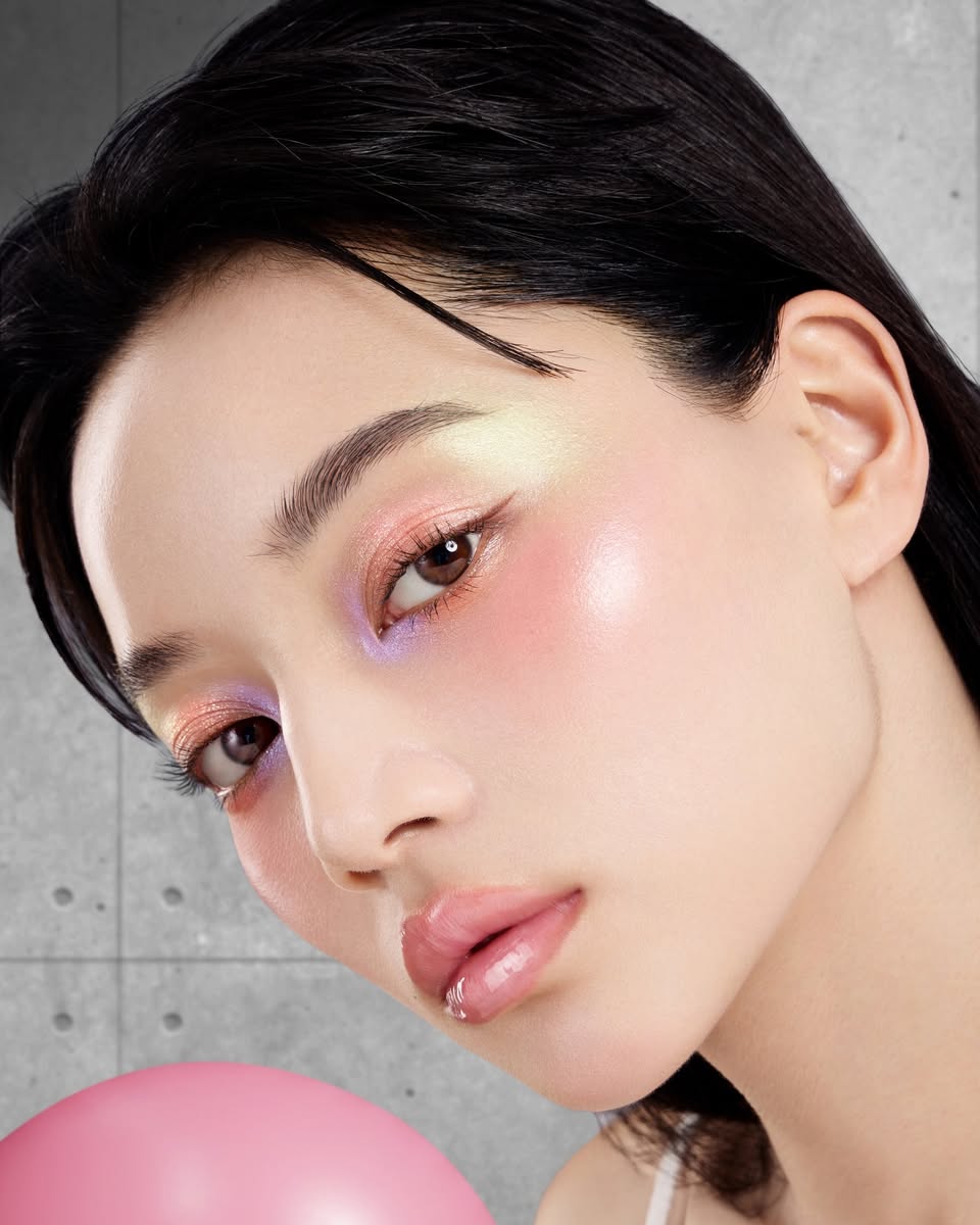 Editorial beauty portrait featuring colorful eyeshadow