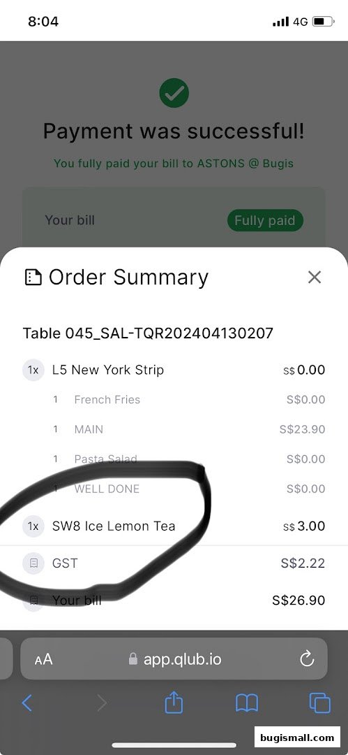 A screenshot of a payment confirmation for ASTONS showing an order summary and total amount.