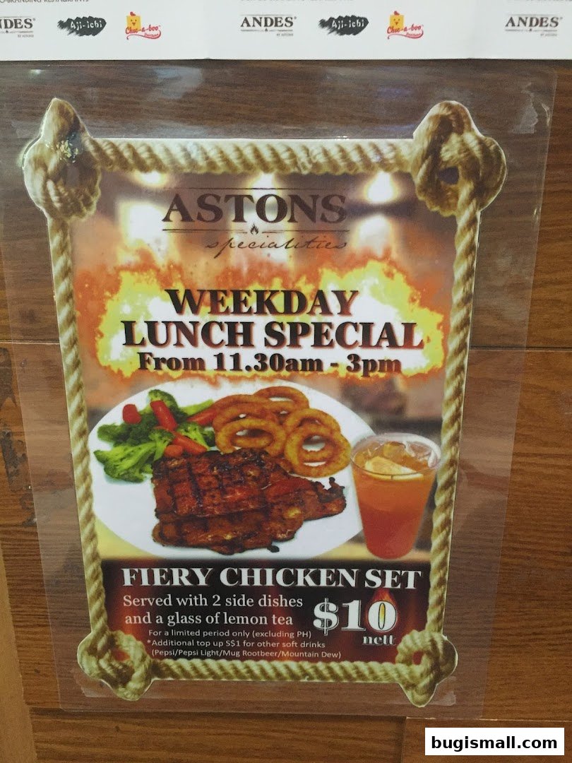 A menu board advertising a weekday lunch special at Astons.