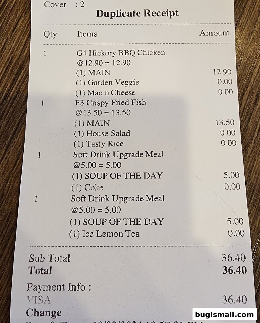 A duplicate receipt from ASTONS showing food items and their prices.
