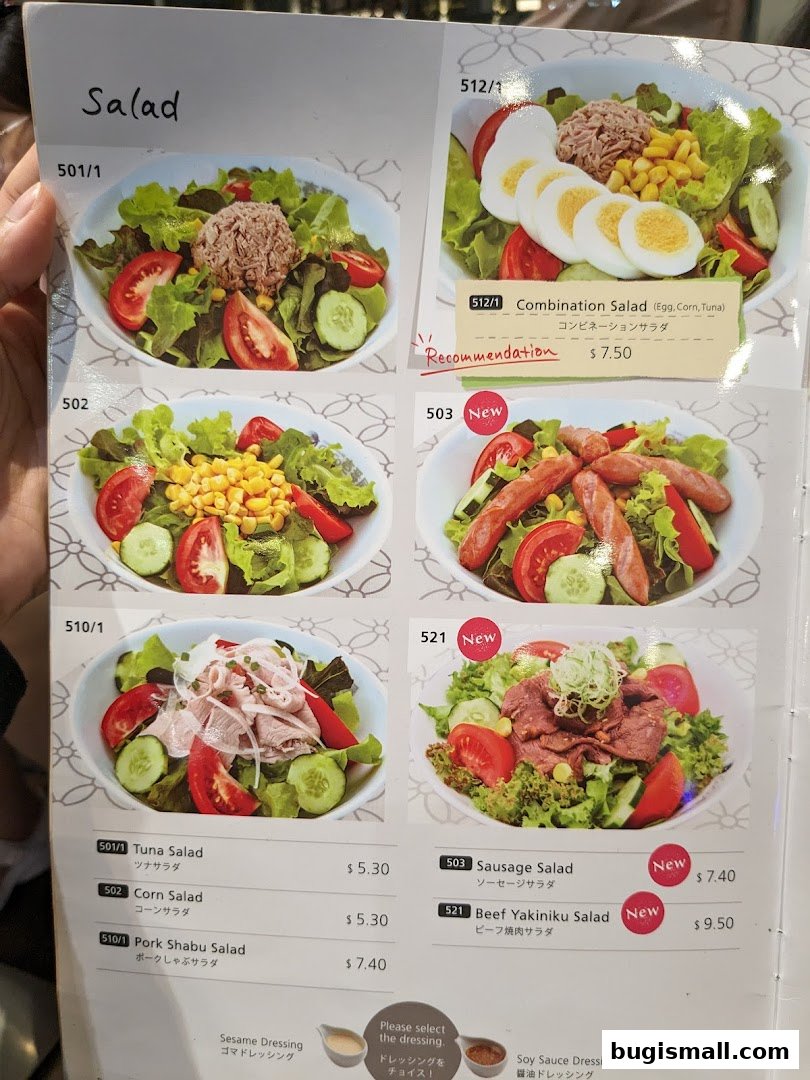 A menu page showcasing various salad options with images and prices.