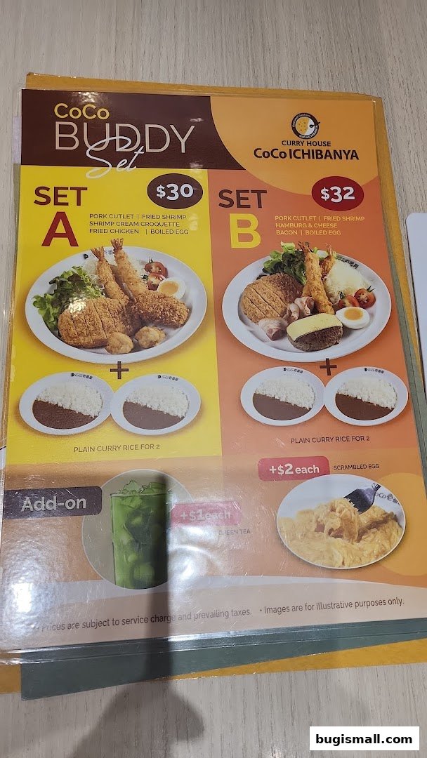 A menu from CoCo Ichibanya featuring two 'Buddy Sets' with different meal options and prices.