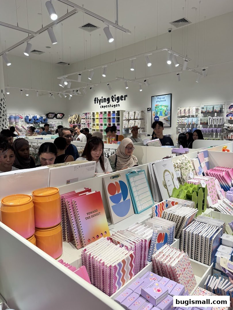 Customers browse colorful stationery and home goods at Flying Tiger Copenhagen.