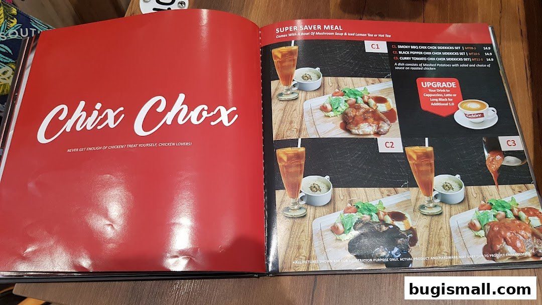 A menu from Geláre featuring 'Chix Chox' meals with chicken dishes and sidekicks.