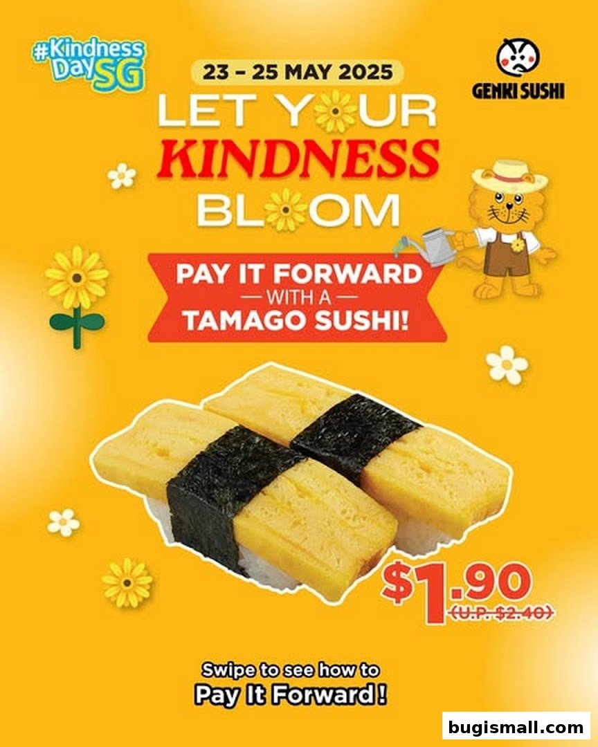 Genki Sushi promotes a 'Pay It Forward' campaign with Tamago Sushi for Kindness Day.