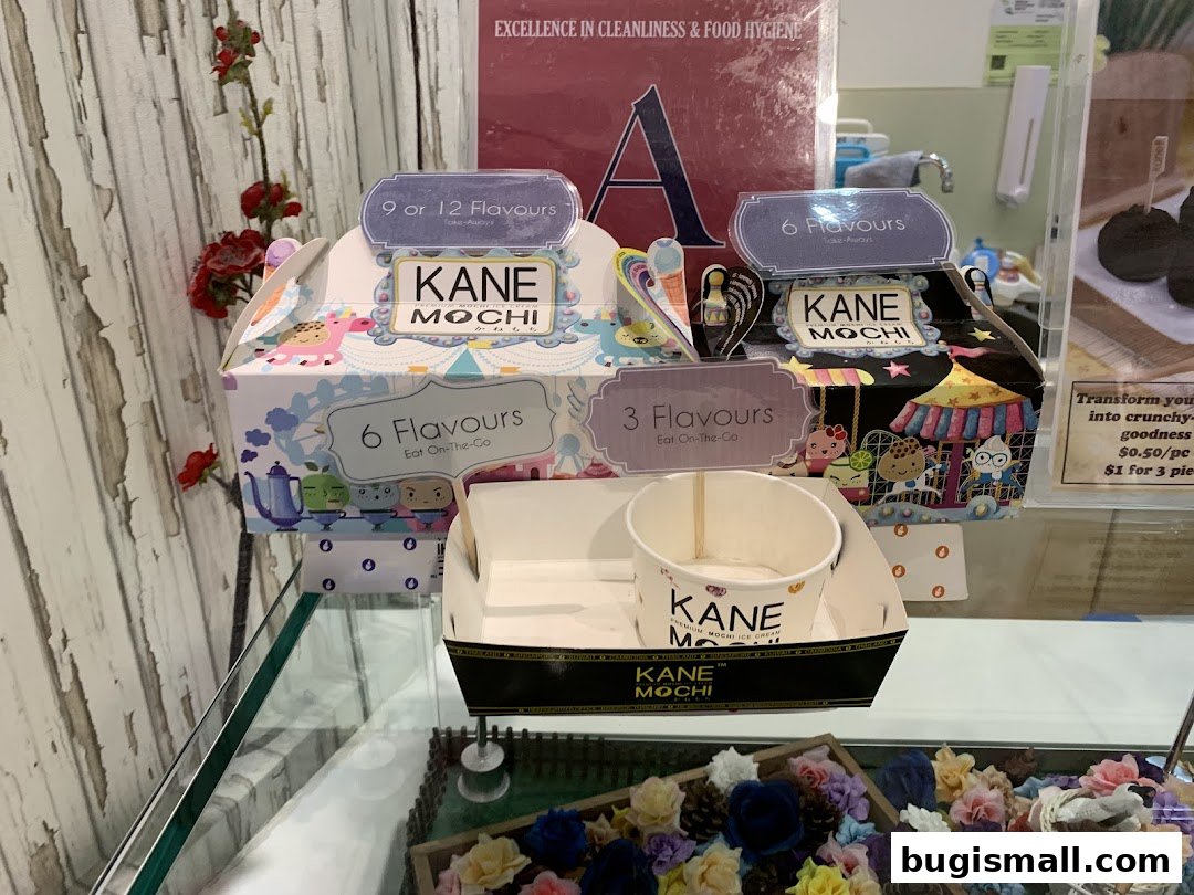 Kane Mochi boxes displaying different flavor options and packaging.