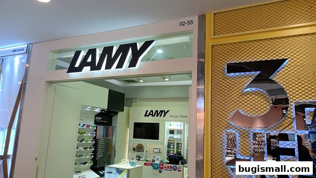 The entrance of a LAMY store, showcasing pens and writing instruments.