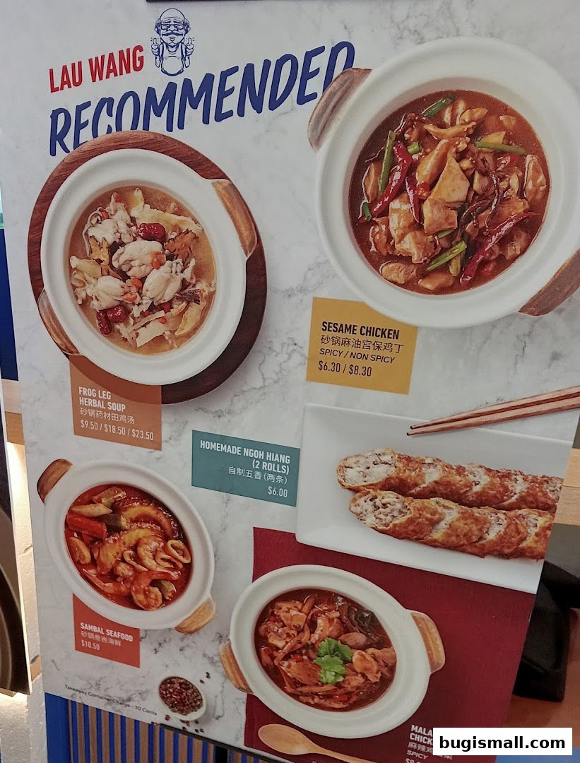 A menu board showcasing recommended claypot dishes from Lau Wang.
