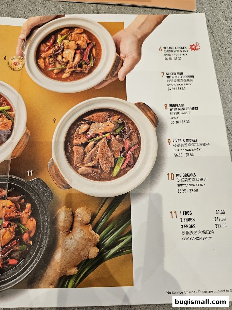A menu page showcasing various claypot dishes with enticing descriptions and prices.