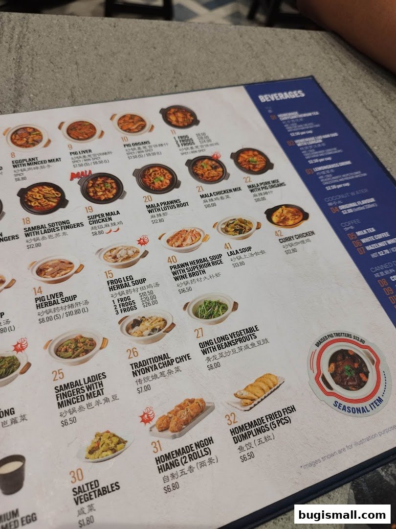 A menu from Lau Wang Claypot Delights featuring various claypot dishes and beverages.