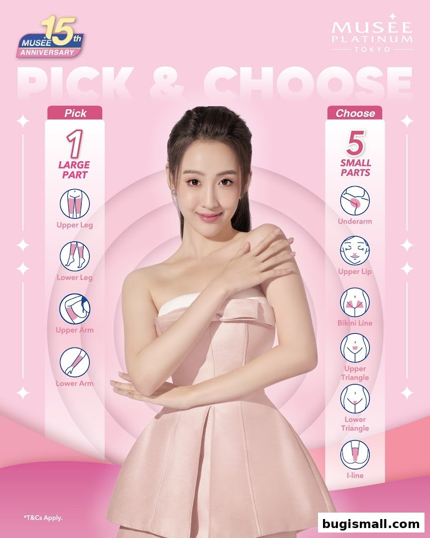 A woman in a pink dress is featured with options for hair removal services.