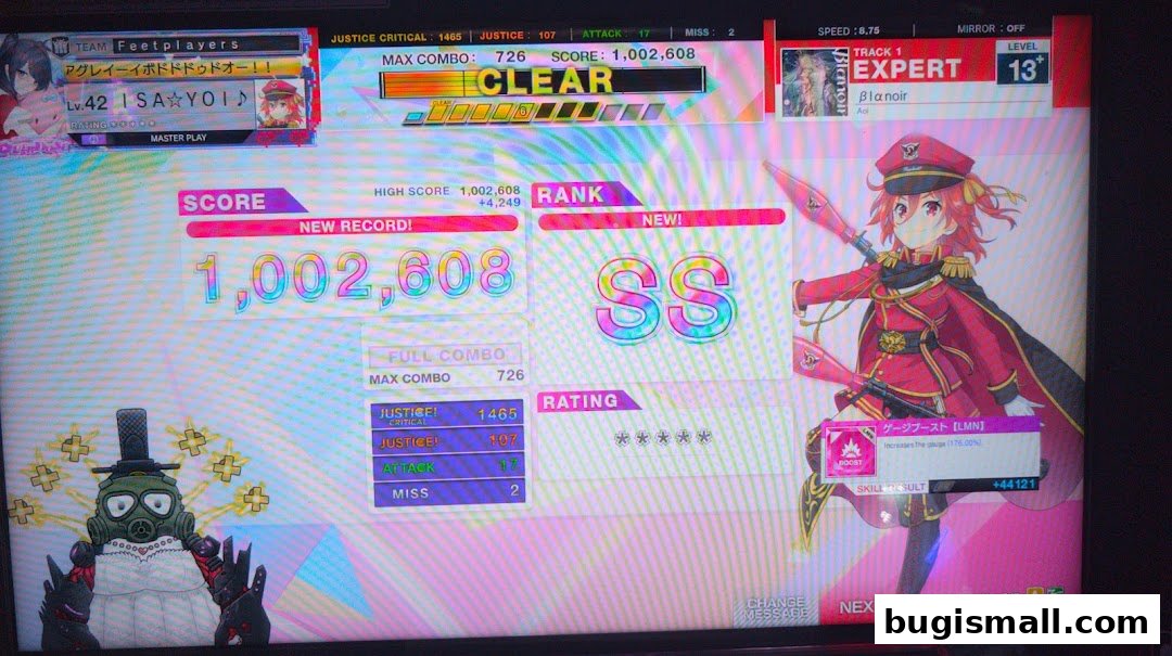 A screenshot of a rhythm game showing a high score and player statistics.