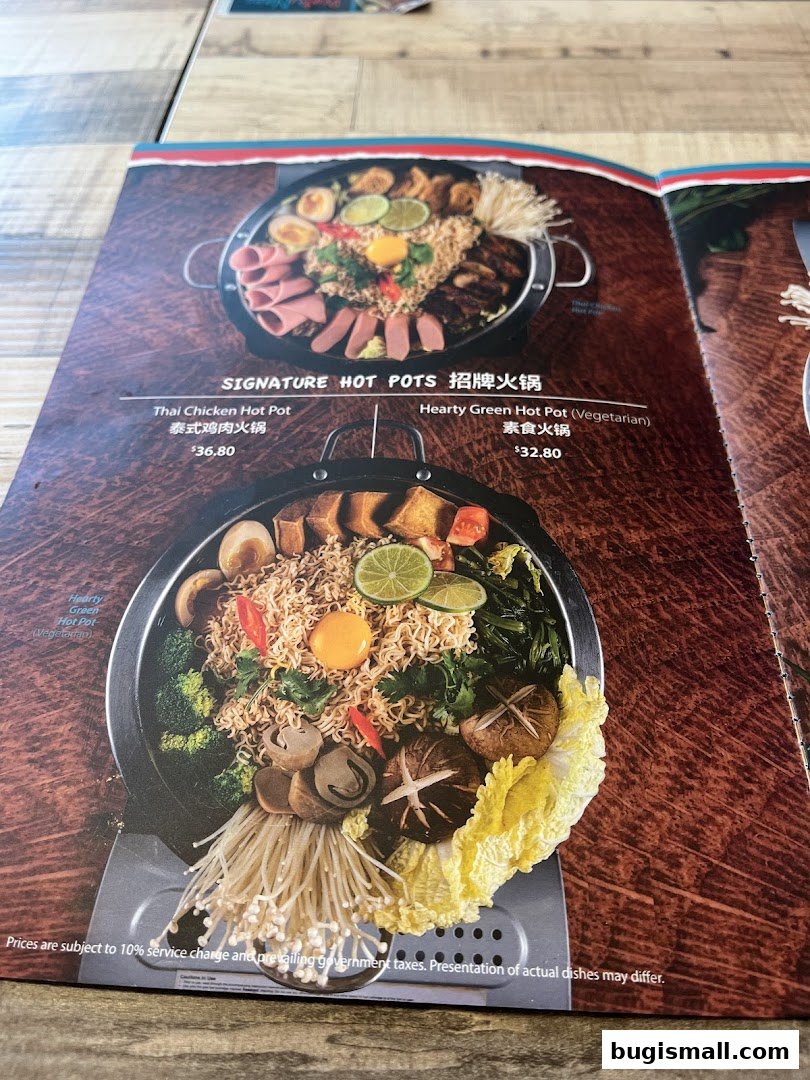A menu featuring two signature hot pot dishes with detailed ingredients and prices.