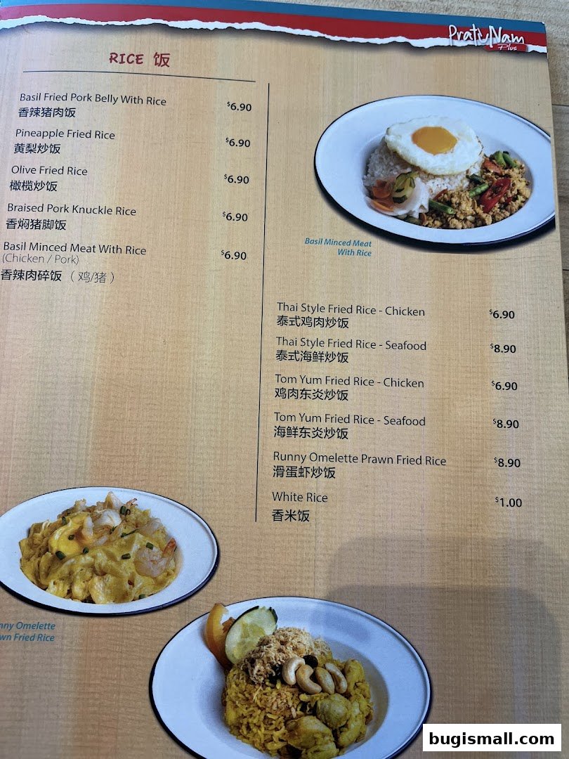 A menu page from Pratunam PLUS by Soi Thai Soi Nice featuring rice dishes.