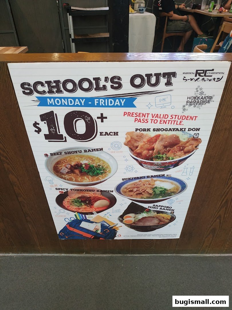 A promotional poster for Ramen Champion's 'School's Out' special offer.