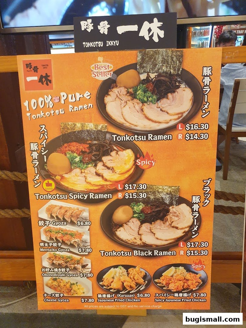 A menu board for Ramen Champion featuring various ramen dishes and side items.