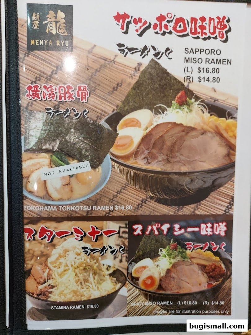 A menu from Ramen Champion featuring various ramen dishes with images and prices.