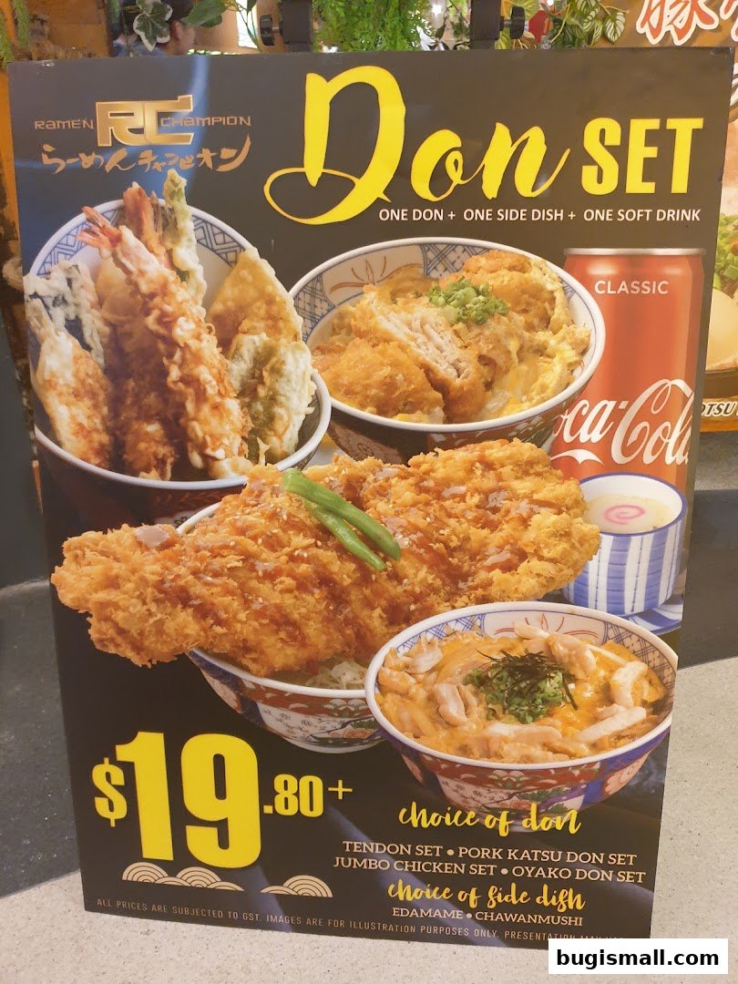 A promotional poster for Ramen Champion's Don Set meal deal.