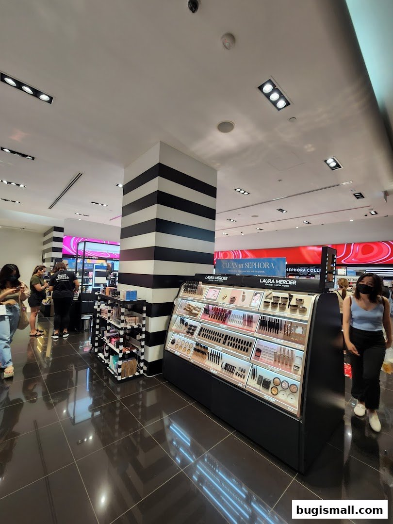 Interior view of a Sephora store showcasing makeup products and displays.