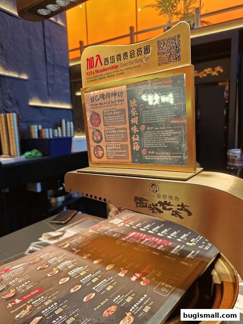 A menu for Xita Lao Tai Tai Singapore, featuring BBQ items and membership information.