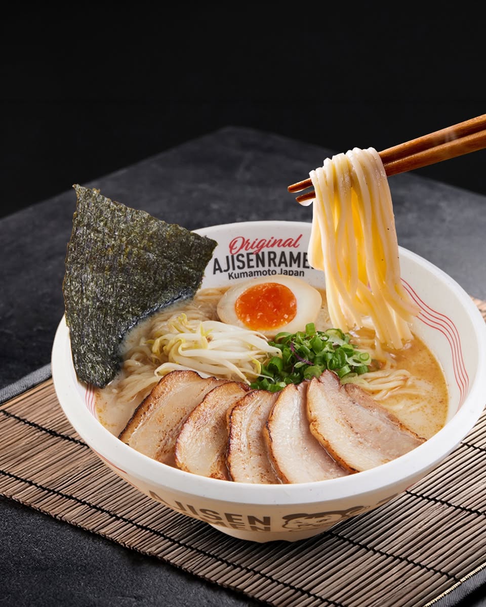 Ajisen Ramen bowl with chashu and soft-boiled egg